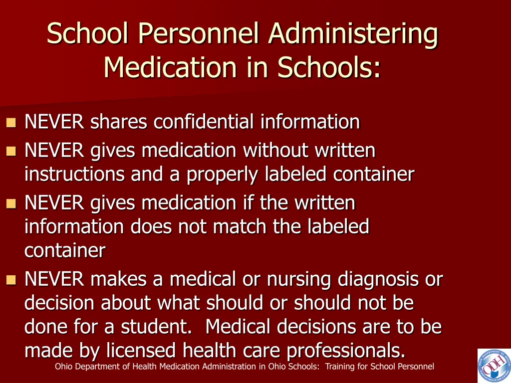 school personnel administering medication