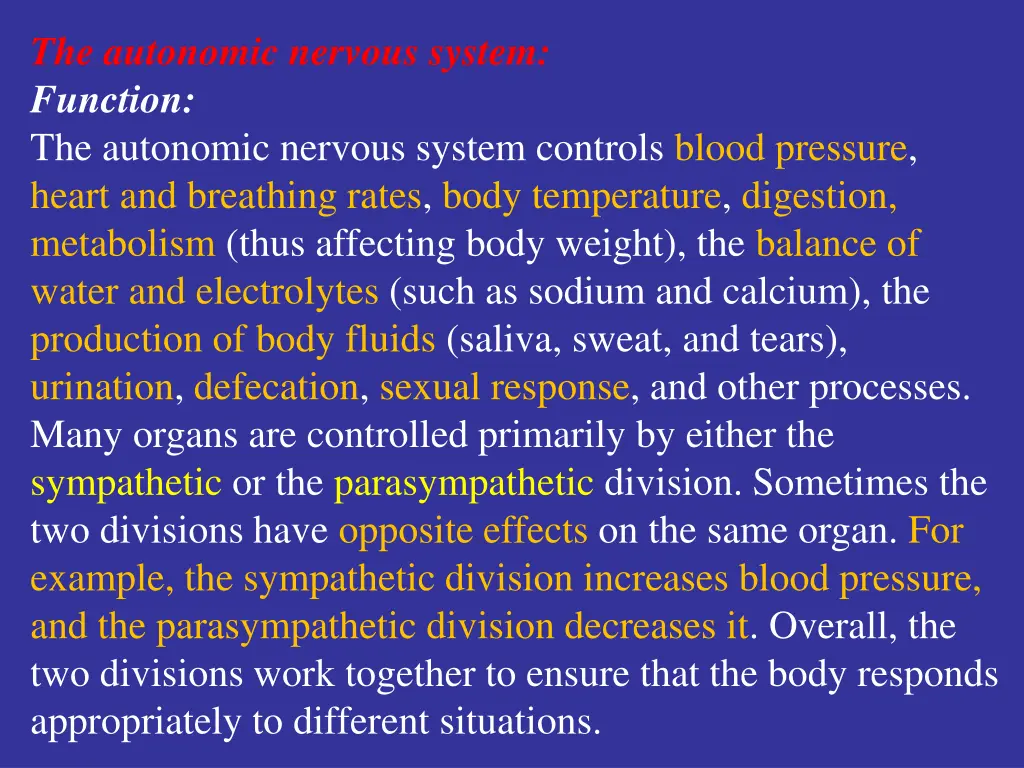 the autonomic nervous system function
