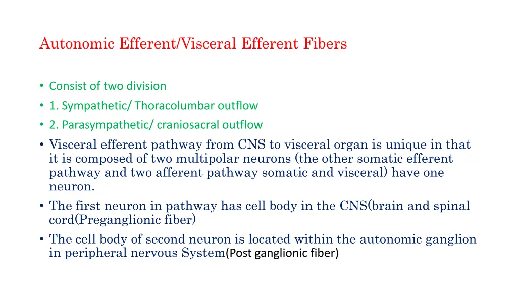 autonomic efferent visceral efferent fibers