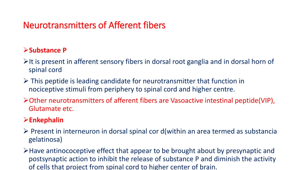 neurotransmitters of afferent neurotransmitters