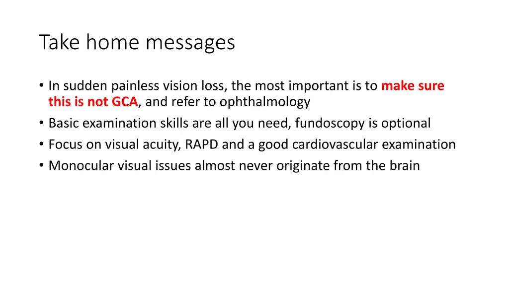 take home messages