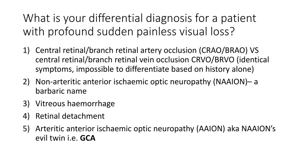 what is your differential diagnosis for a patient