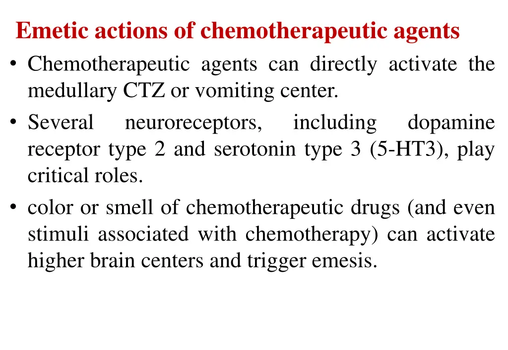 emetic actions of chemotherapeutic agents