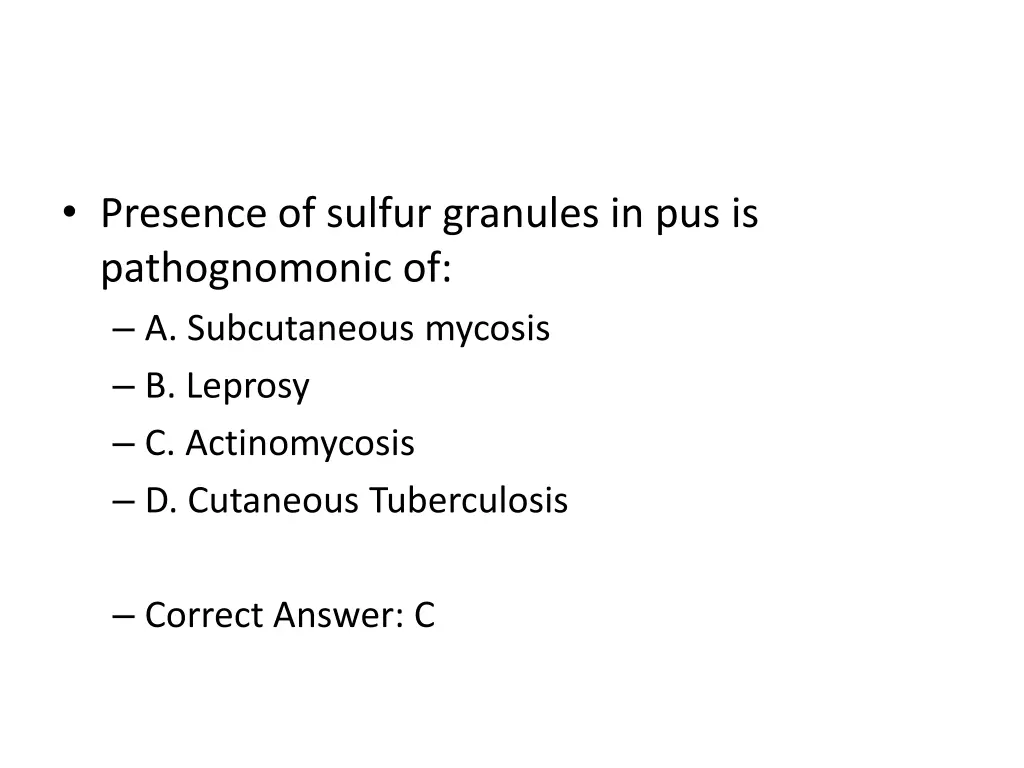 presence of sulfur granules