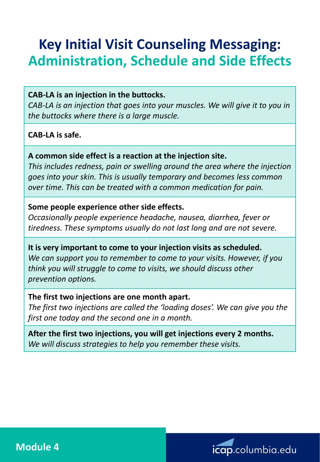 key initial visit counseling messaging 1