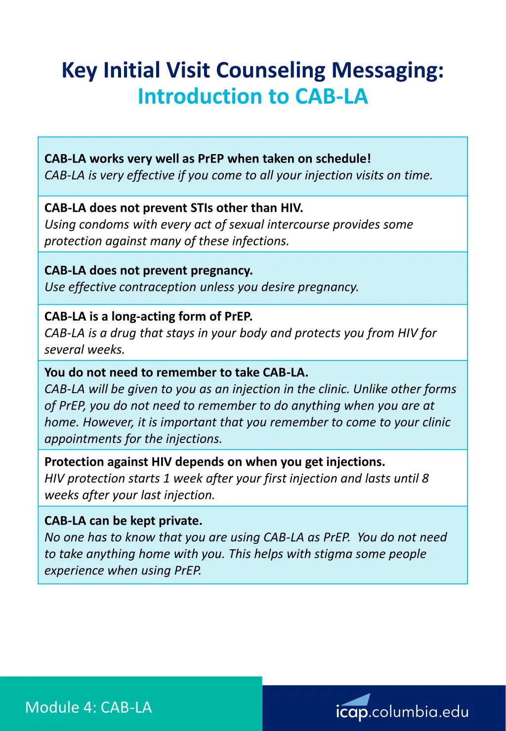 key initial visit counseling messaging