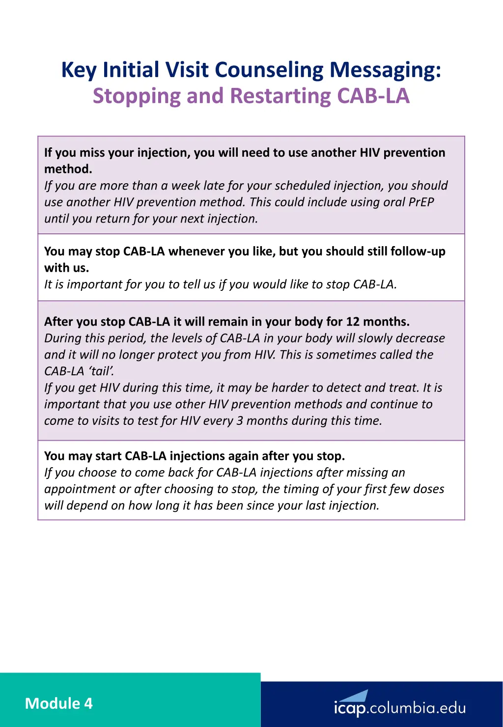 key initial visit counseling messaging stopping