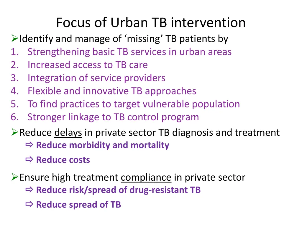 focus of urban tb intervention identify