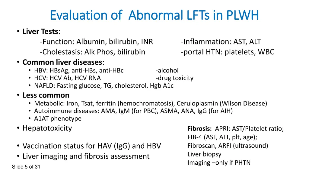 evaluation of abnormal lfts in plwh evaluation