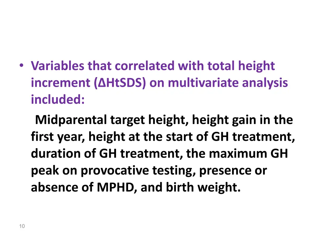variables that correlated with total height