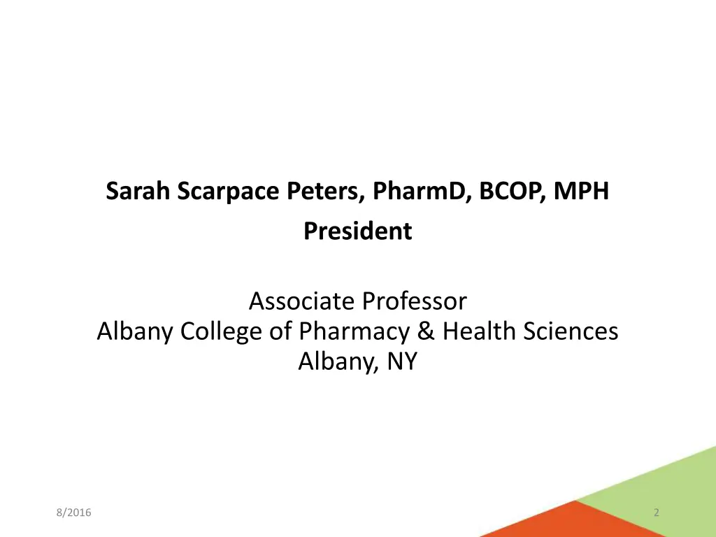 sarah scarpace peters pharmd bcop mph president