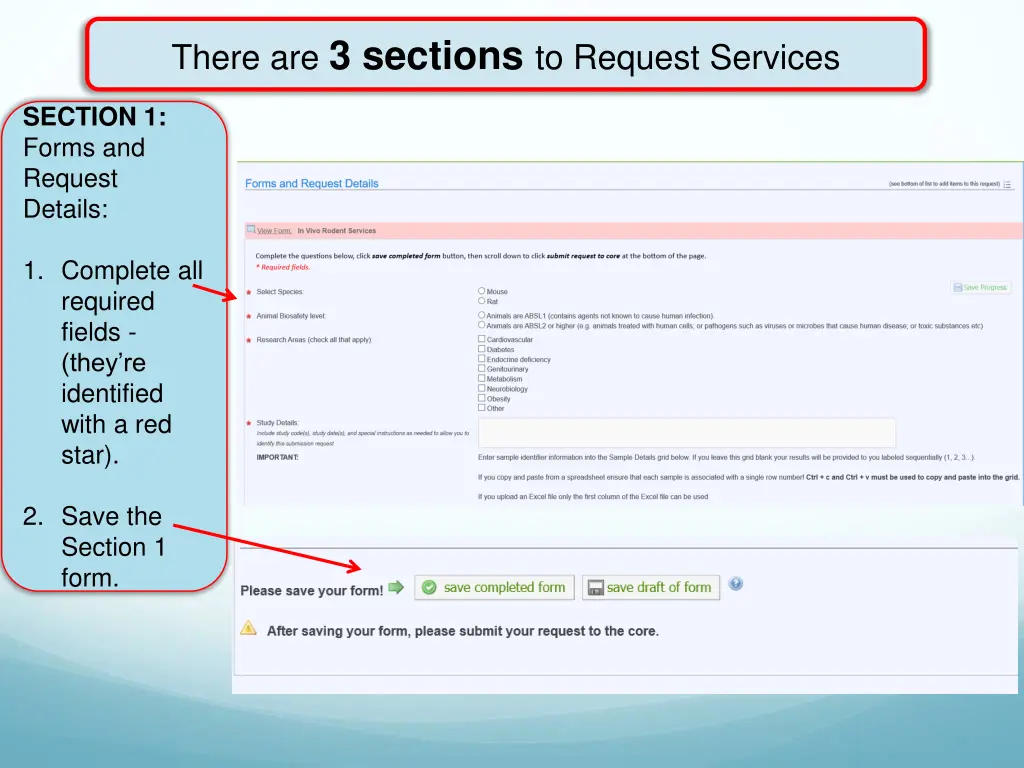 there are 3 sections to request services