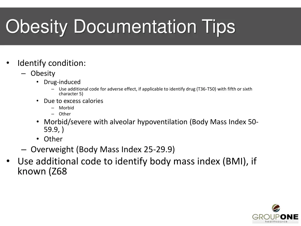 obesity documentation tips