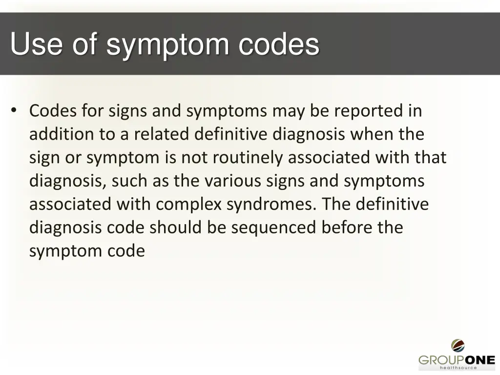use of symptom codes