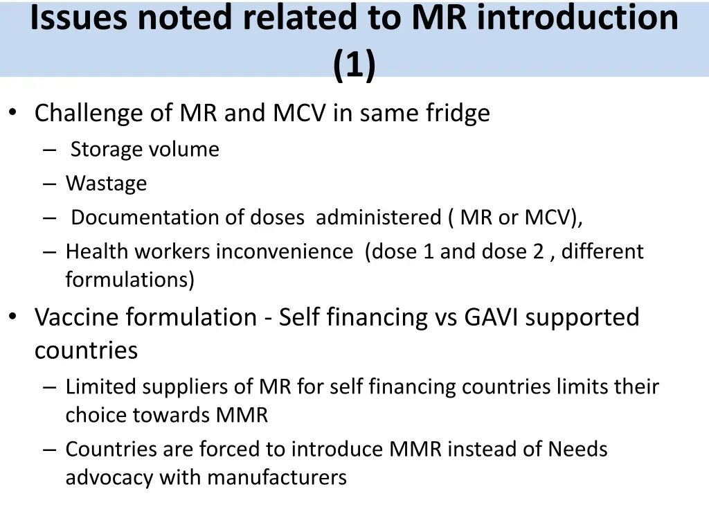 issues noted related to mr introduction 1
