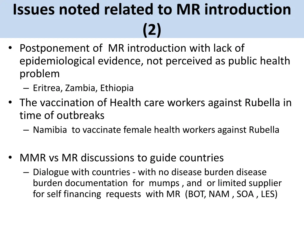 issues noted related to mr introduction 2