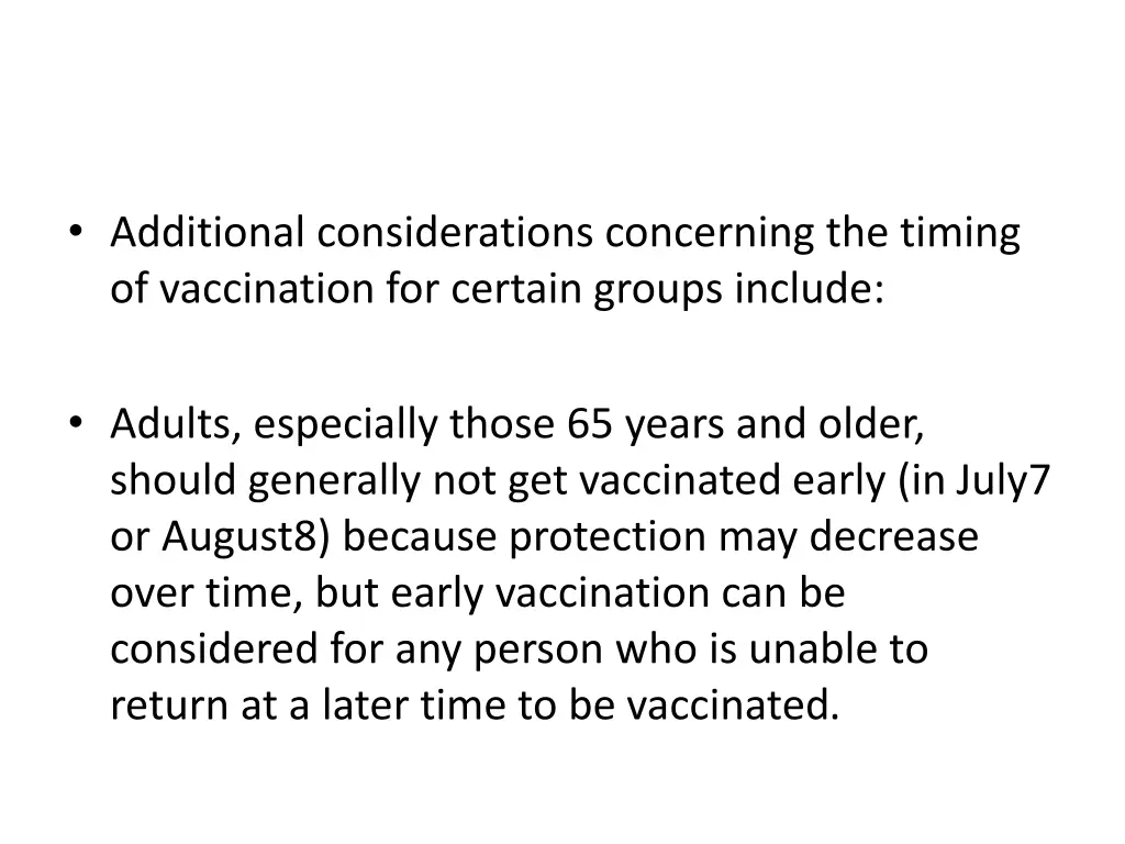 additional considerations concerning the timing