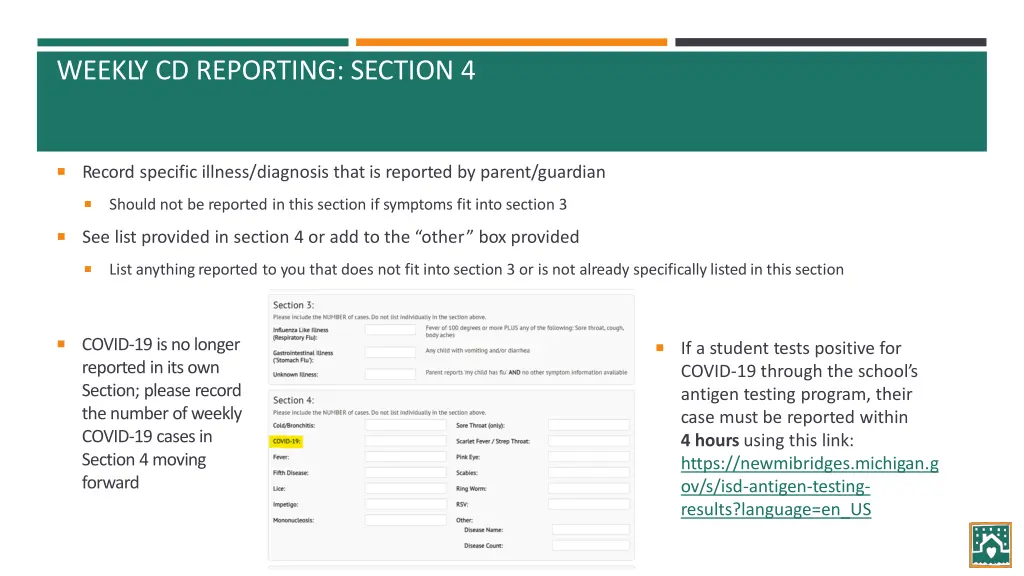 weekly cd reporting section 4