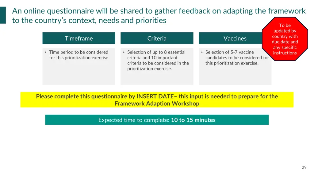 an online questionnaire will be shared to gather