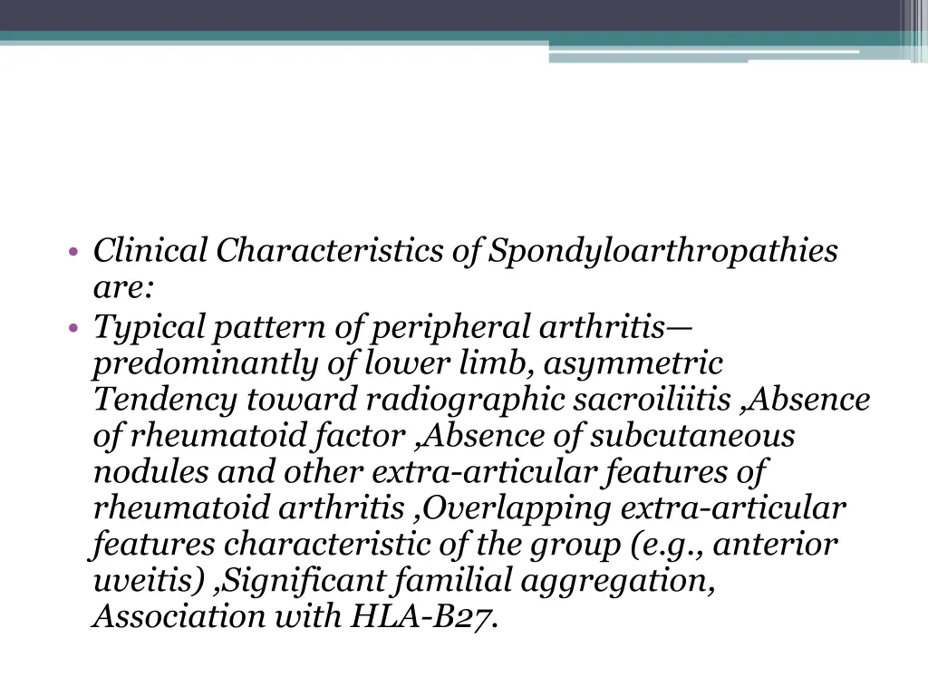 clinical characteristics of spondyloarthropathies