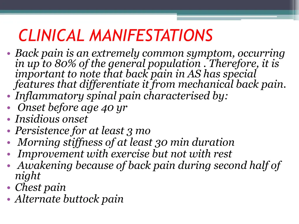 clinical manifestations back pain is an extremely