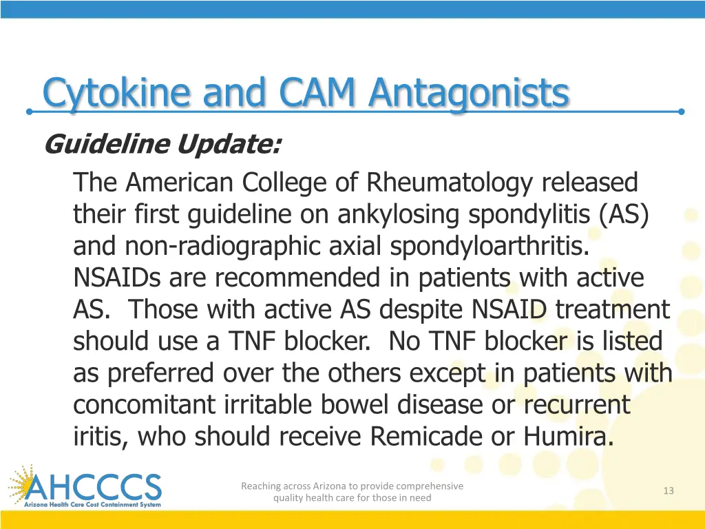 cytokine and cam antagonists guideline update 1