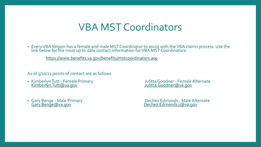 vba mst coordinators
