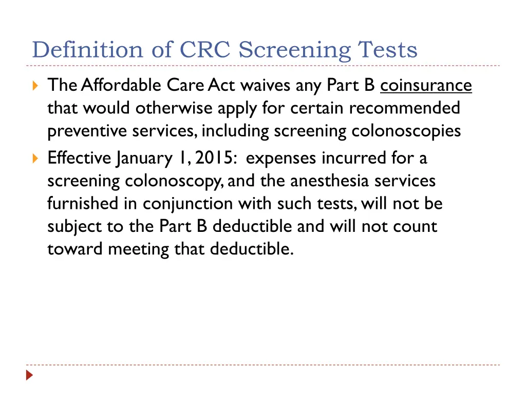 definition of crc screening tests