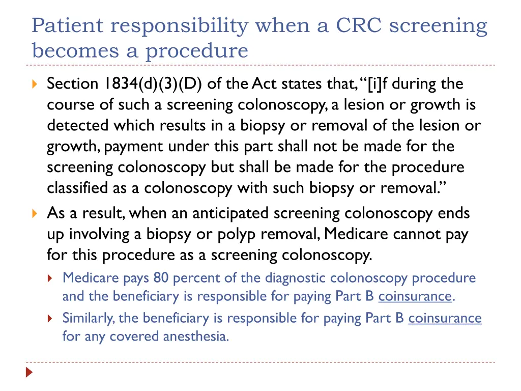 patient responsibility when a crc screening