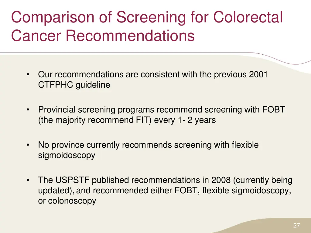comparison of screening for colorectal cancer