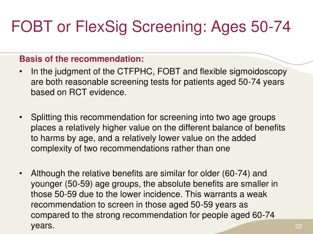 fobt or flexsig screening ages 50 74