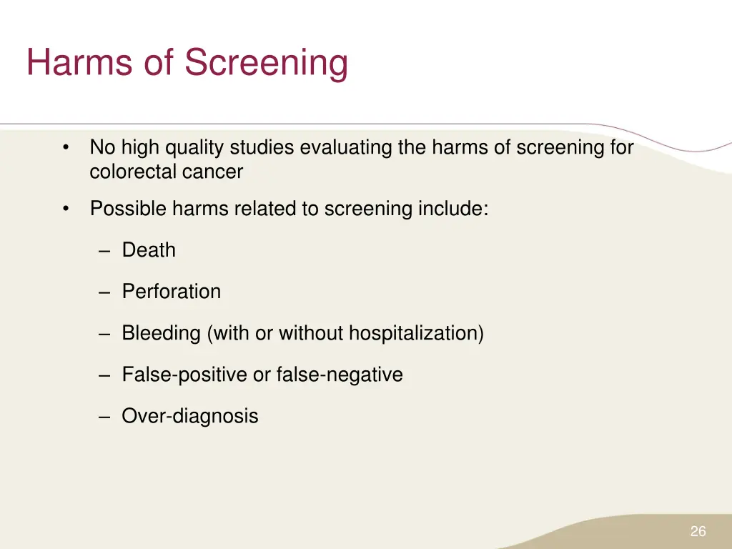 harms of screening
