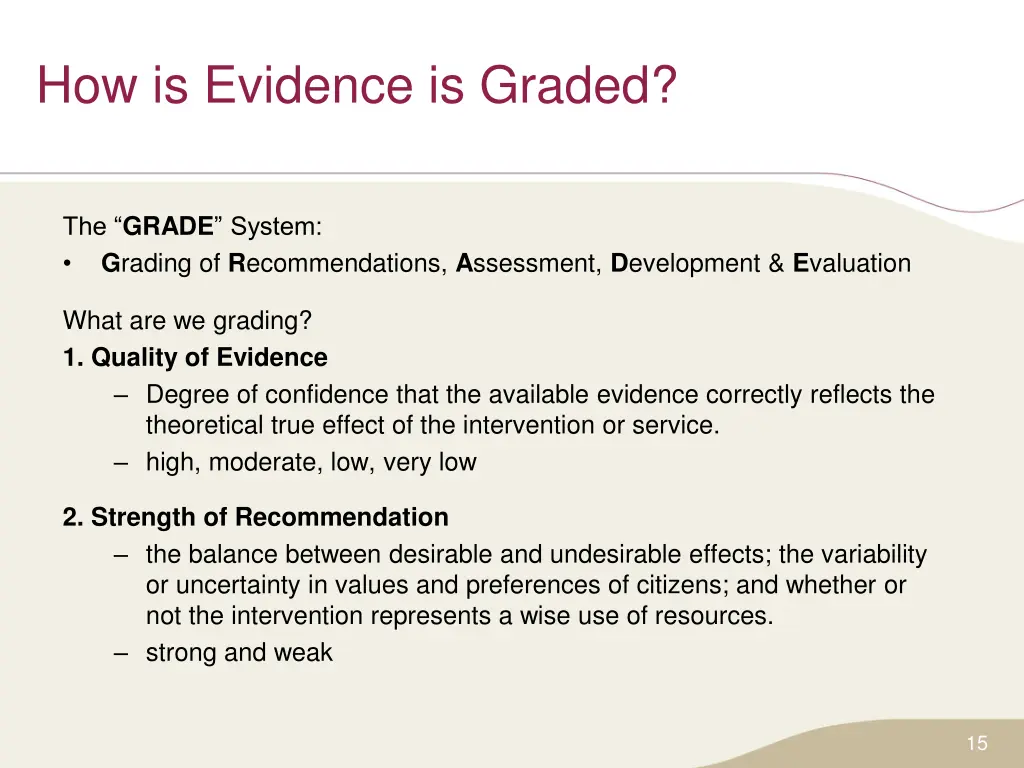 how is evidence is graded