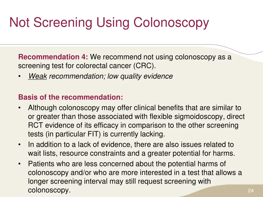 not screening using colonoscopy