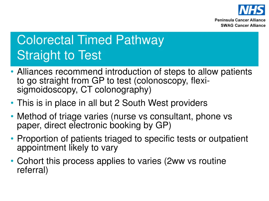 colorectal timed pathway straight to test