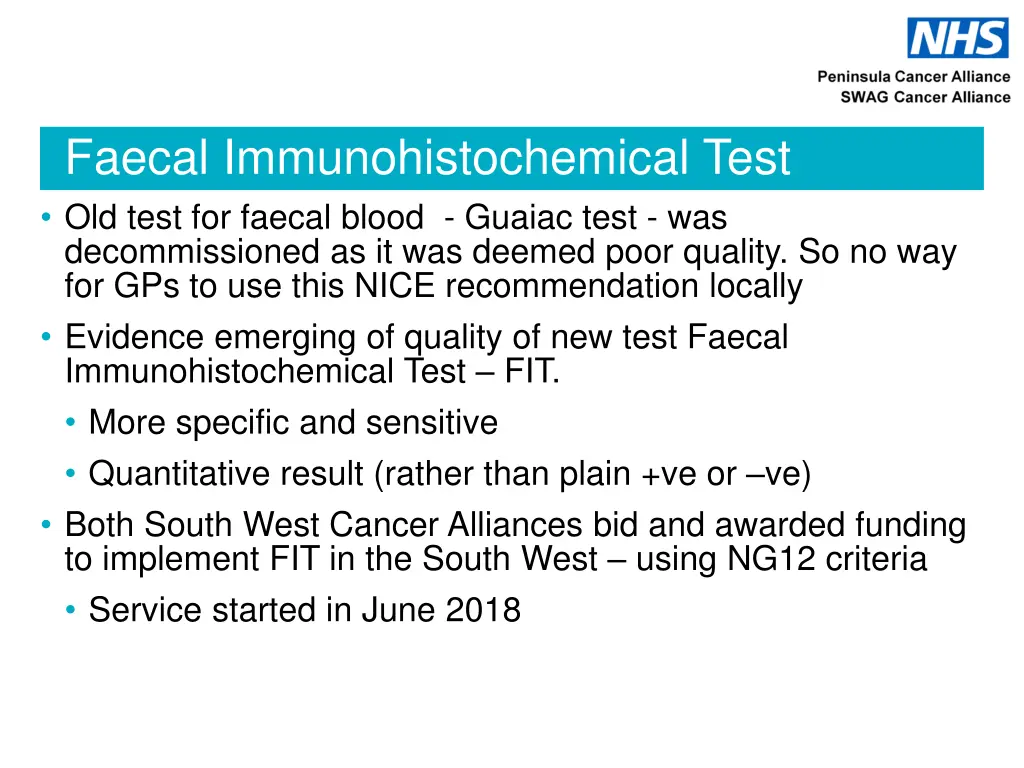 faecal immunohistochemical test old test