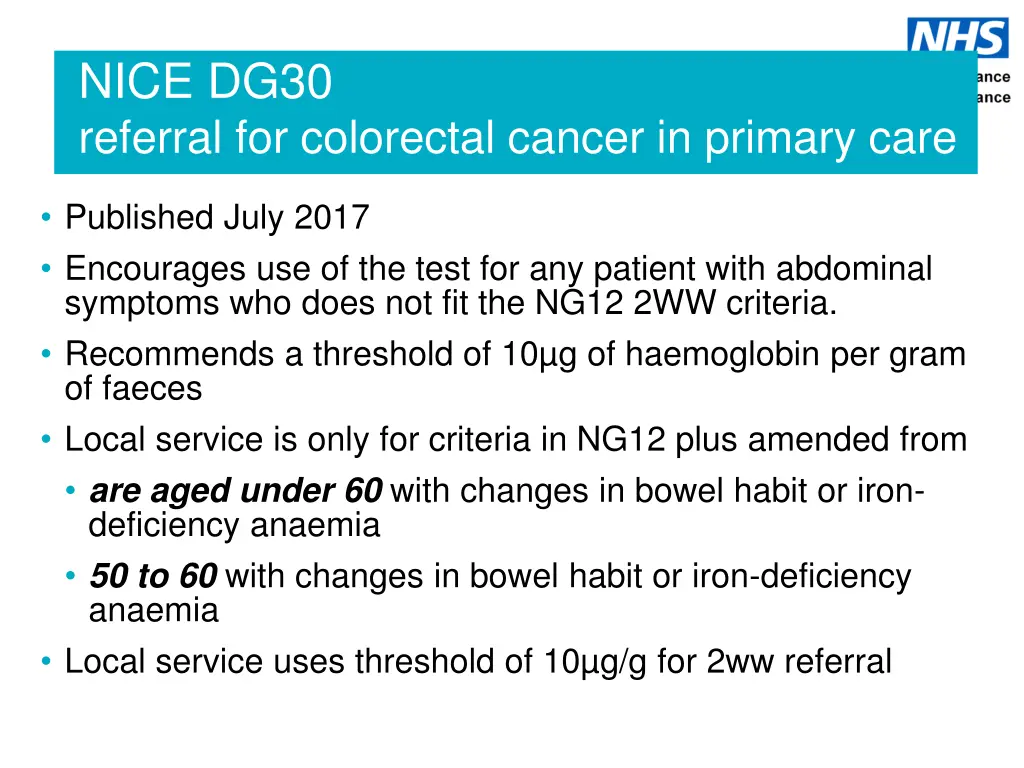 nice dg30 referral for colorectal cancer