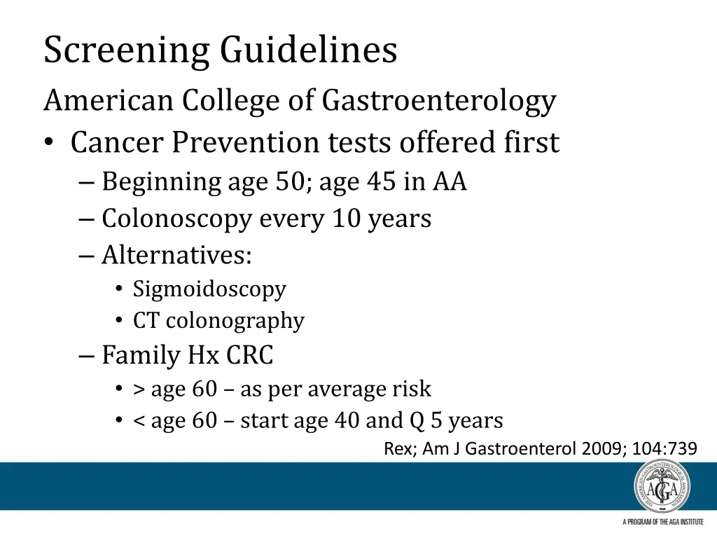 screening guidelines american college