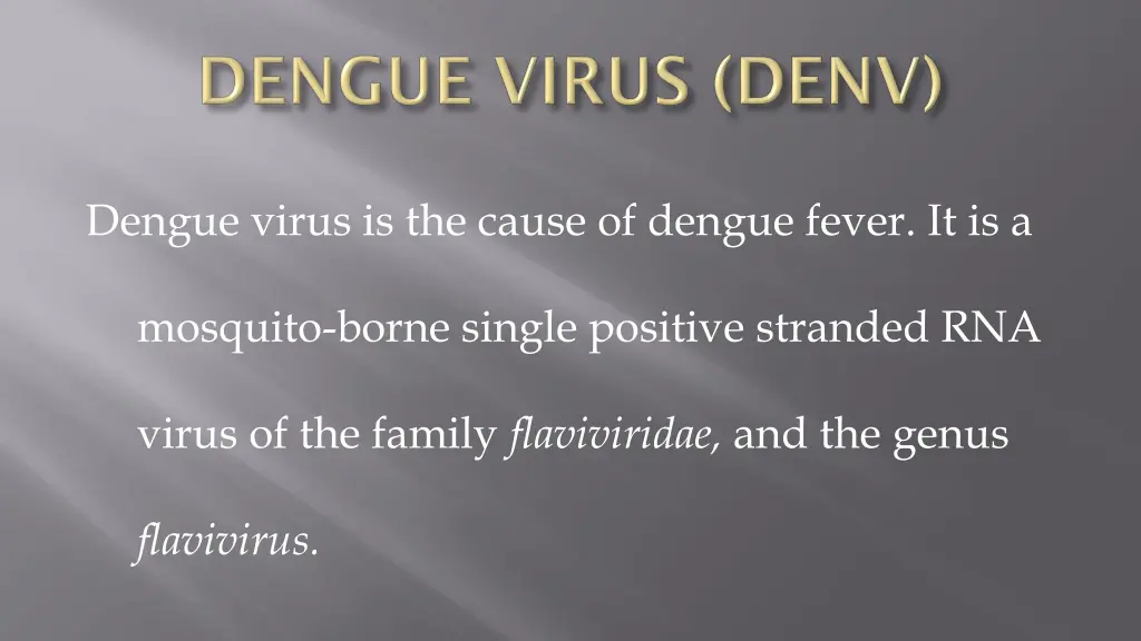 dengue virus is the cause of dengue fever it is a