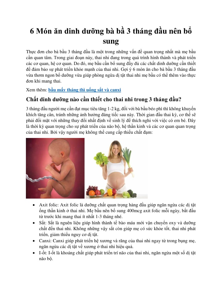 6 m n n dinh d ng b b 3 th ng u n n b sung