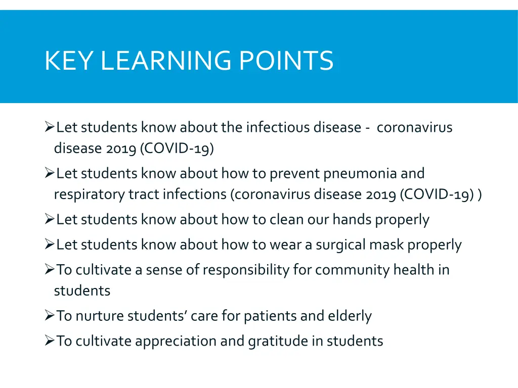 key learning points