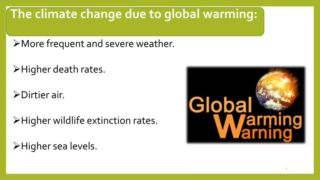 the climate change due to global warming
