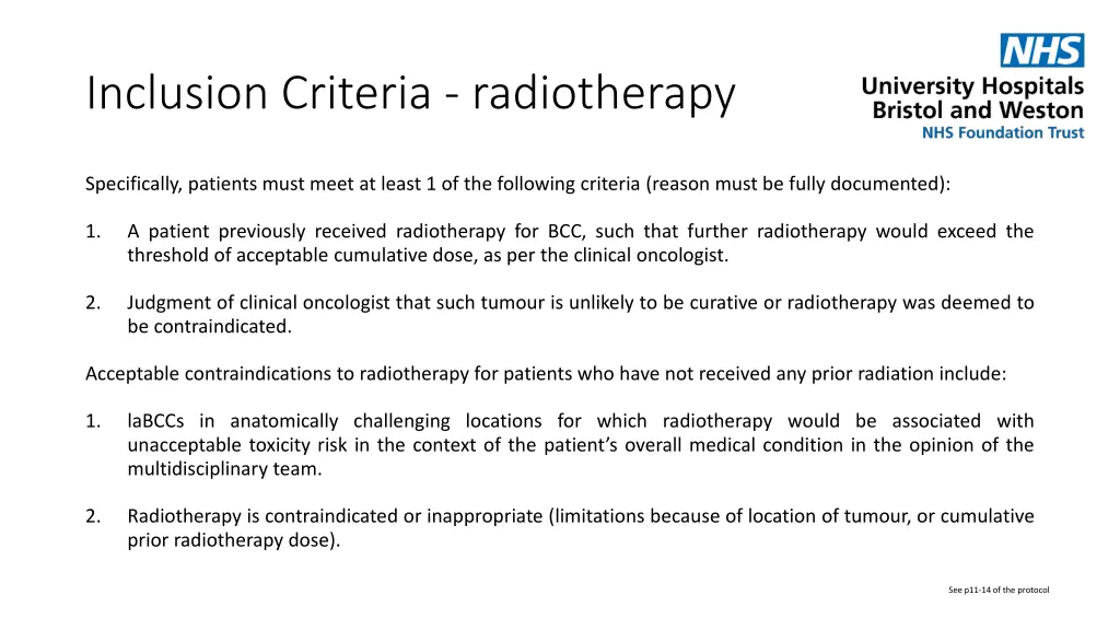 inclusion criteria radiotherapy