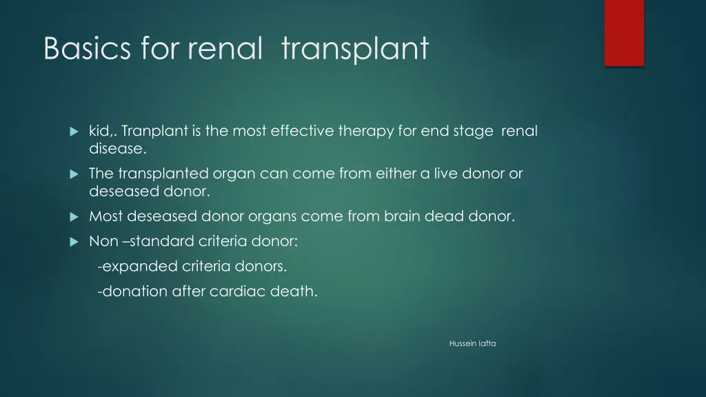 basics for renal transplant