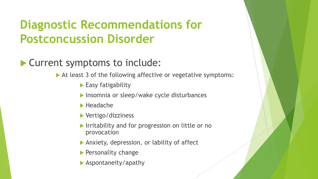 diagnostic recommendations for postconcussion 2