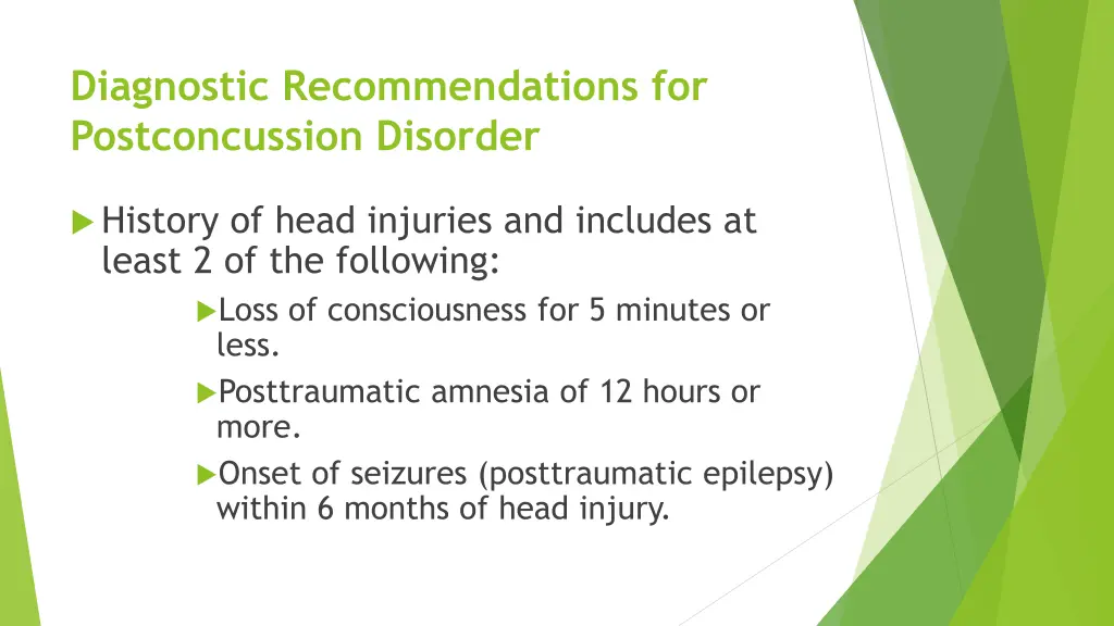 diagnostic recommendations for postconcussion