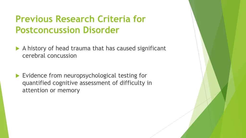 previous research criteria for postconcussion