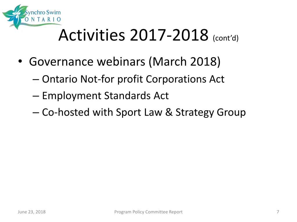 activities 2017 2018 cont d