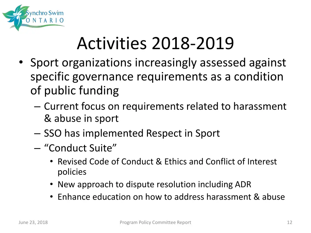 activities 2018 2019 sport organizations