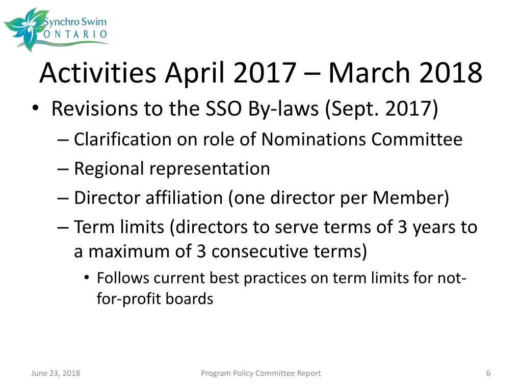 activities april 2017 march 2018 revisions